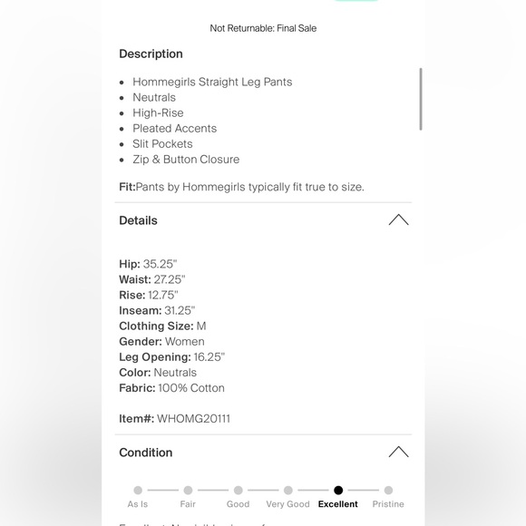 Homme Girls Boxer/khaki pants in size medium. - Picture 5 of 7